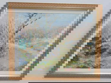 Painting, landscape with trees, signed (Chinese ?), oil on canvas board, 20.5" by 24.5"