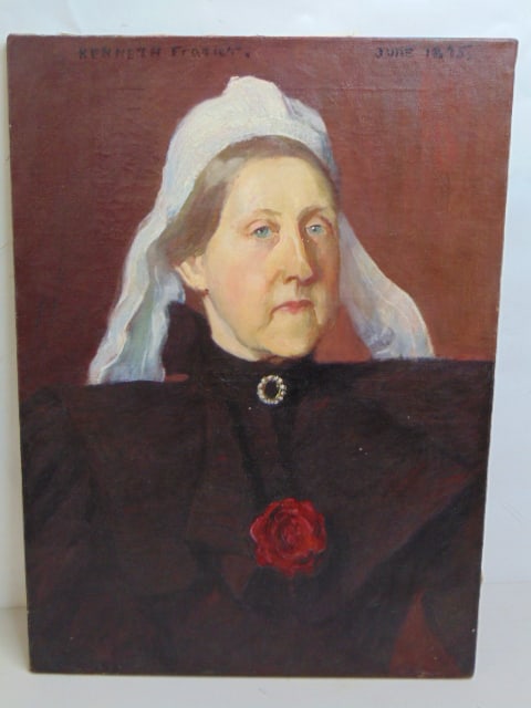 Painting, Portrait of a woman, signed Kenneth Frazier, 1895, oil on canvas, 25.75" by 18.75" (1 of 4)