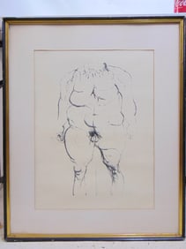 Lithograph nude study, pencil signed Leonard Baskin, 33.25" by 27.25" framed size,