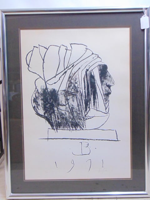 Lithograph, "Leader", signed Leonard Baskin, edition 54/160, framed size 40" by 30.75": Lithograph, "Leader", signed Leonard Baskin, edition 54/160, framed size 40" by 30.75"