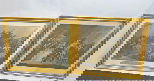 2 large engravings, "The Departure of the Pilgrims" & "Shakespeare and his Friends", 29.5" by 37.5"