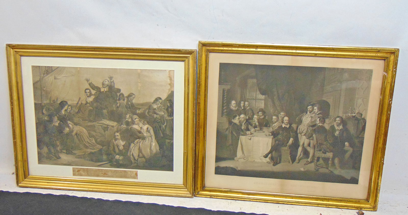 2 large engravings, "The Departure of the Pilgrims" & "Shakespeare and his Friends", 29.5" by 37.5" (1 of 5)