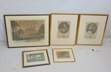 5 prints, college relates, includes King's College Chapel, Cambridge, 21.25" by 26.25"plus
