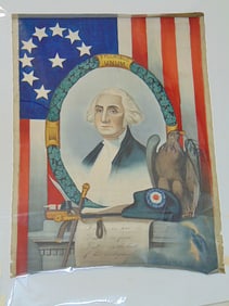 Rare hand painted George Washington painting on fabric (silk?), "First in War, First in Peace, First