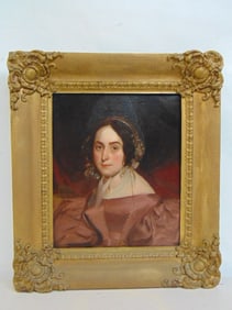 Painting, portrait of a lady with lace cap, unsigned, oil on canvas, relined, 12" by 10.25"