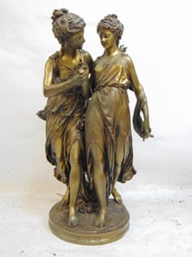 Large bronze, "La Confidence", signed Gregoire (Jean-Louis), has small dent rear base, some pitting