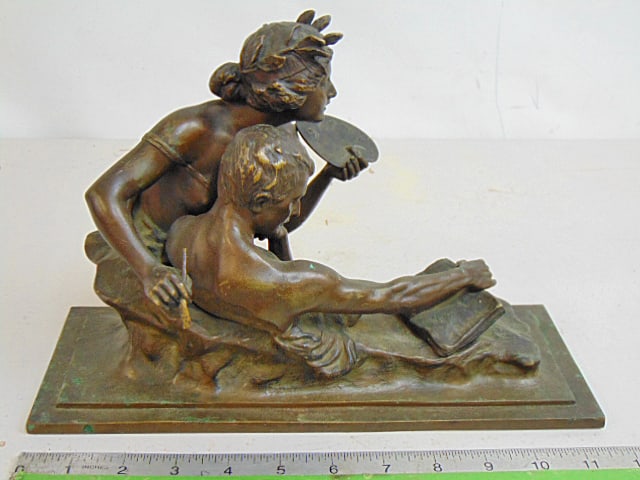 Bronze, painter & figure reading a book, signed Ruff, Austria, base is 11 7/8" by 4.75" (1 of 5)