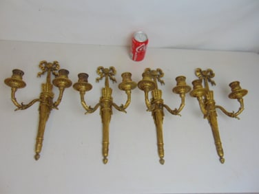4 brass French style wall sconces, 15.75" tall, arrows in quiver design