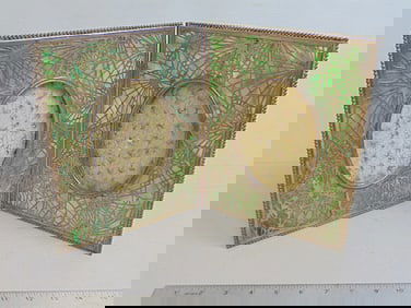 Tiffany Studios silver plated pine needle folding frame with glass paneled backing, 3 panels are
