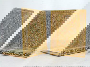 Pair Tiffany Studios dore bronze bookends, Venetian Pattern, # 1683, 4.75" wide, height is 6.25"