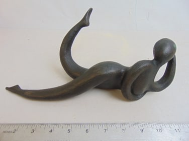 Bronze figural sculpture, woman resting head on arm, signed illegibly (Gary Wa...?) see images, 12"