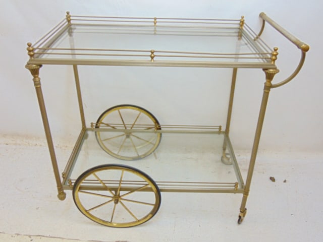 Brass & steel tea or bar cart, 36" by 20", height is 34": Brass & steel tea or bar cart, 36" by 20", height is 34"