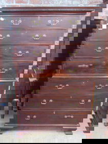 Antique mahogany chest on chest on bracket feet, 3 drawer base, two over 3 drawer