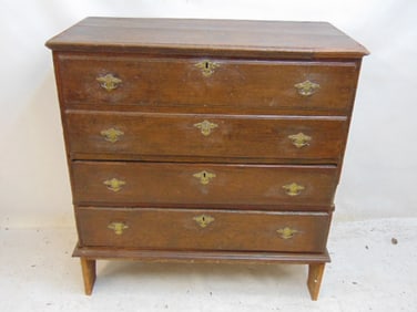 Antique lift top blanket chest with two drawers, sits on frame, chest is 37.5" wide, 18" deep,