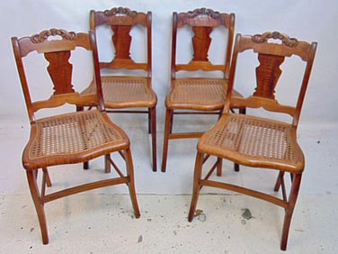 Set of 4 caned seat chairs attributed to N. Tinker (Nathan) was active in Sag harbor 1819-1849, one