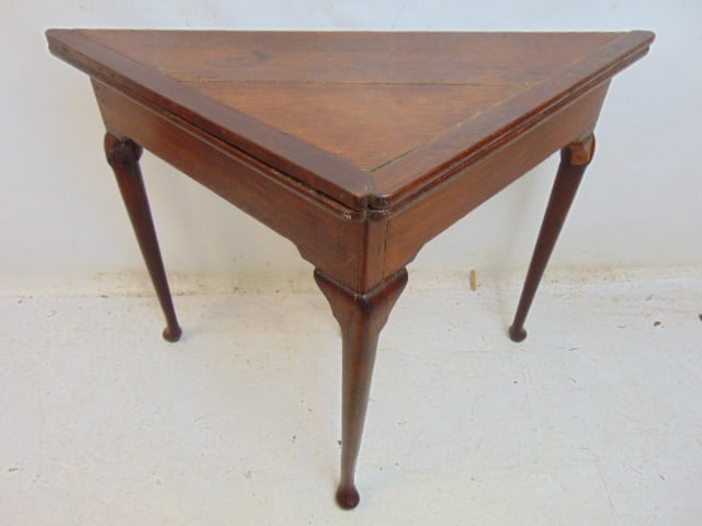Antique Queen Anne English handkerchief table, slide out leg, 37 5/8" wide, 18.5" deep, opened table (1 of 3)