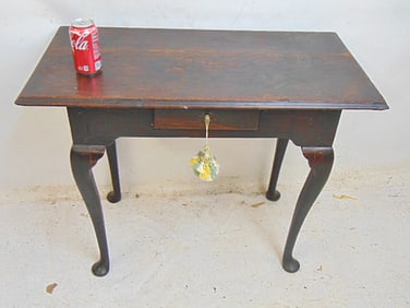 Small antique Queen Anne single drawer side table, 34.25" by 17.25", height is 27.25"