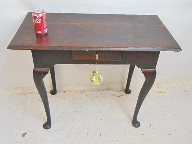 Small antique Queen Anne single drawer side table, 34.25" by 17.25", height is 27.25" (1 of 5)