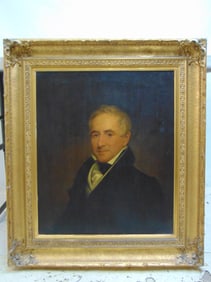 Painting, portrait of Major William Blodgett, attr. to Gilbert Stuart, oil on panel, frame labeled