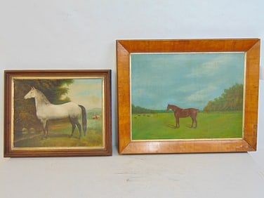 2 paintings, horses, oil on canvas, one signed B.V. Brook, '91, 17.5" by 21.5" (framed) & horse in