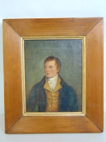 Painting, portrait of a young man, unsigned, oil on canvas, 10" by 8" stretcher, 15" by 12.75"
