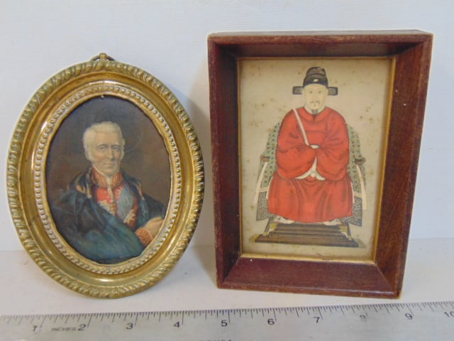 2 miniature portraits, one Chinese, other officer or noble man in uniform,: 2 miniature portraits, one Chinese, other officer or noble man in uniform,