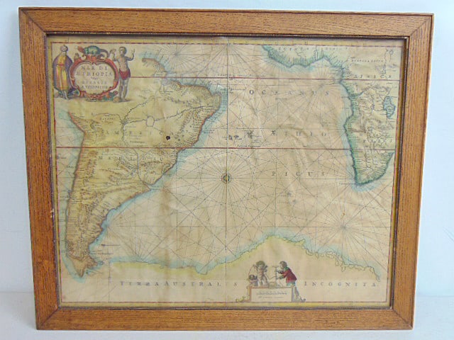 Early map, Mar Di Aethiopia Vulgo Oceanus Aethiopicus, 20.25" by 24.5" framed size. (1 of 6)