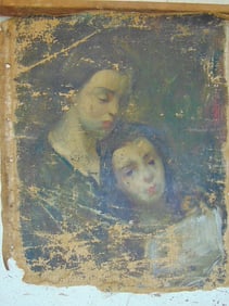 Old master painting, portrait with two women, as found, painting has loss of paint, loose, no