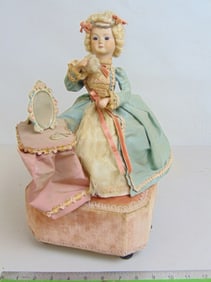 Swiss figural music box automaton, Plaisir Damour, working condition, height is 14"