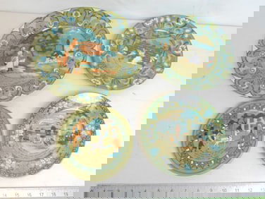 4 pieces of Buffalo Emerald Deldare ware, 3 plates & plateau, largest plate is 10"