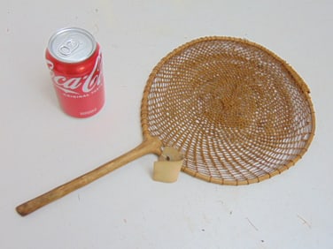 Early African fan, old label, 18" long, 10.25" wide