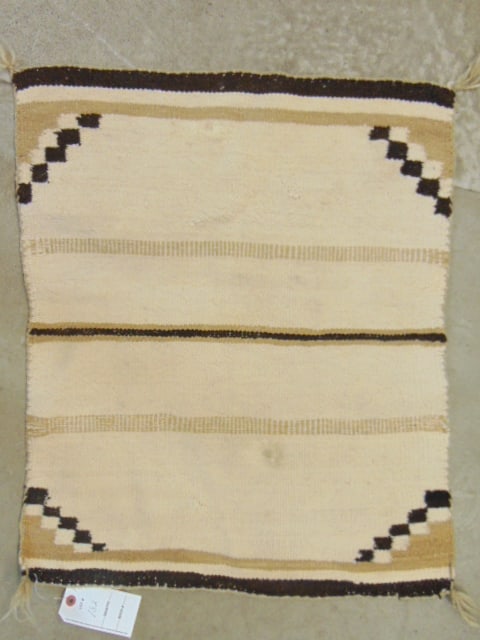 Small Navajo blanket, weaving, beige with brown bands, 30" by 25" (1 of 3)