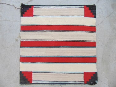 Small Navajo blanket, weaving, white, beige & red bands, 29.5" by 28"