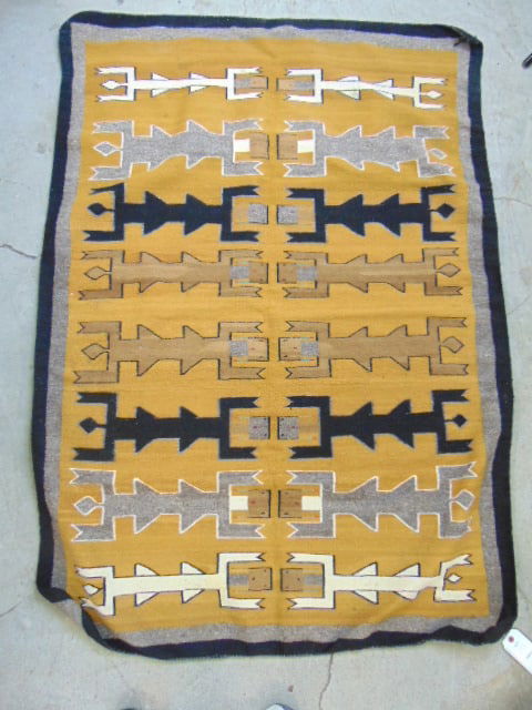 Navajo blanket, weaving, mustard colored with figures, 66" by 47" (1 of 4)