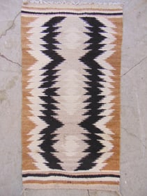 Small Navajo blanket, weaving, brown zigzag pattern, 36.5" by 19.5"