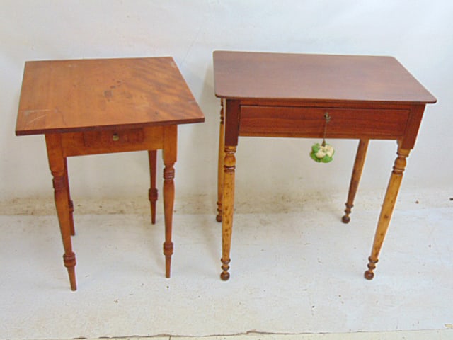 Two country single drawer stands, square stand is 20" by 20", height is 27" & oblong stand, 26" by (1 of 4)