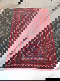 Persian carpet, red & black, rug is 84" by 52" worn