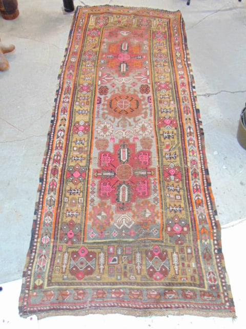 Persian carpet, red, beige, rug is 8'10" by 43", visible wear (1 of 5)