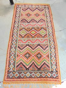 Wool carpet, various colors, zigzag pattern, rug is 86" by 44"