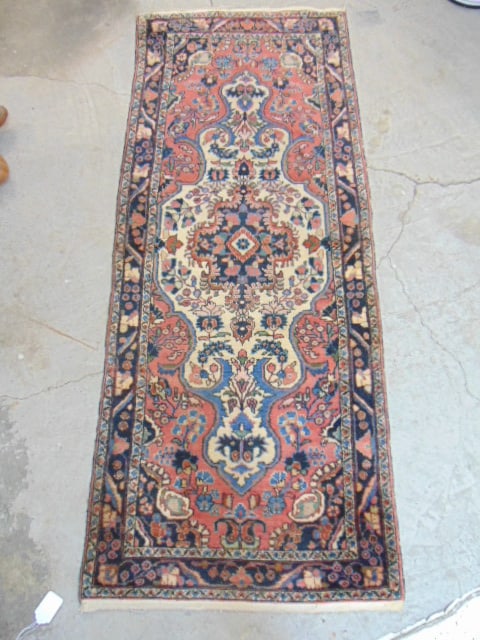 Persian carpet, red field, border, rug is 77" by 31" (1 of 4)