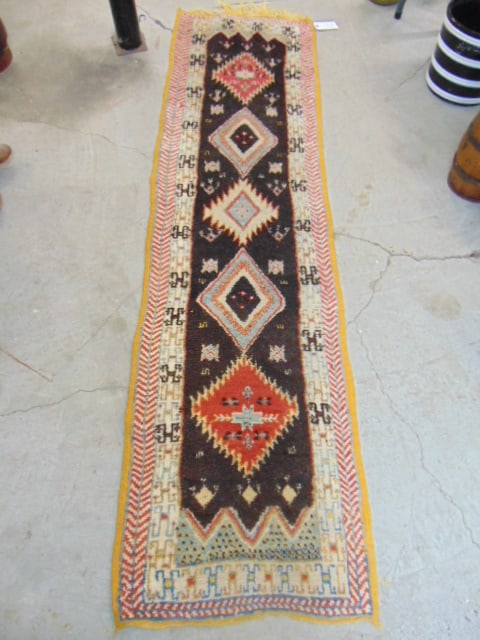 Runner, yellow border, brown center with diamonds, 24" wide, 91" long (1 of 4)