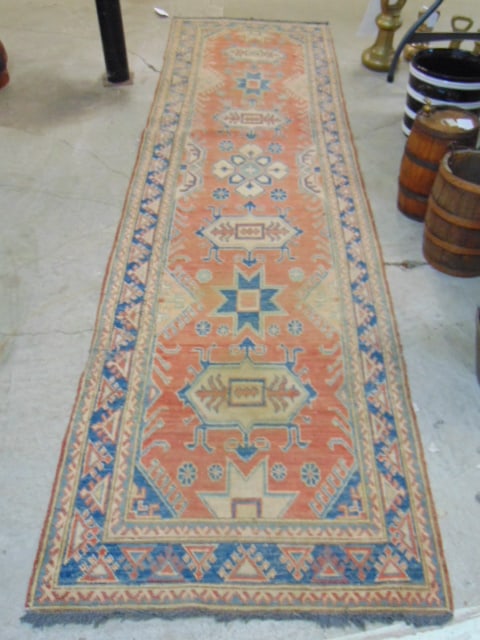 Persian runner, light red, blue border, carpet is 9'9" by 32" (1 of 5)