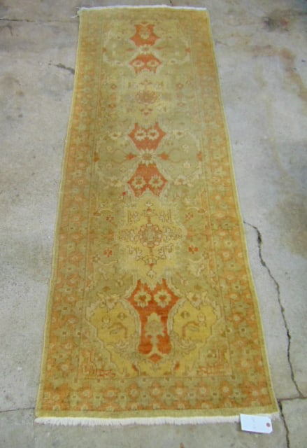 Runner, light colored rug, in light green with red highlights, carpet is 10'4" by 36" (1 of 4)