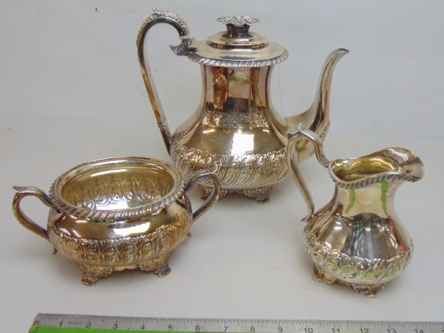 3 piece sterling silver tea set, N. Harding, Boston, 65.5 troy (1 of 4)