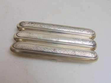 Sterling silver cigar case, holds 3 cigars, engraved with initial "G" in center, 5.5" long, 2.8 troy