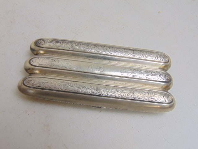 Sterling silver cigar case, holds 3 cigars, engraved with initial "G" in center, 5.5" long, 2.8 troy (1 of 4)