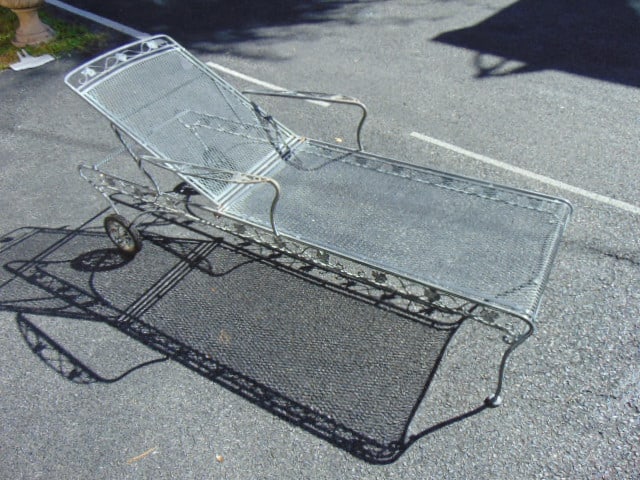 Iron chaise lounge, in grey, chaise, 73" long 28.5" wide, adjustable back. (1 of 4)