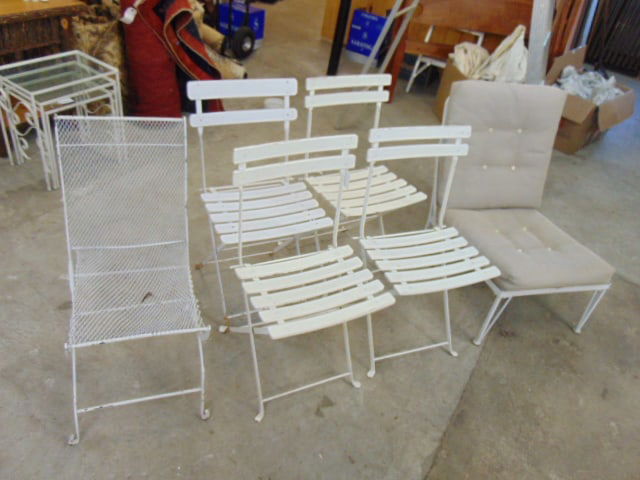 Set of 4 Blot-Galland folding chairs, made in France, comes with folding iron chain link chair & (1 of 5)