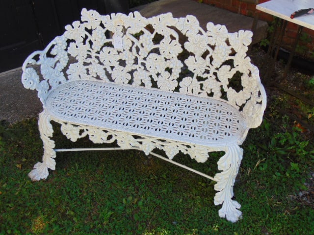 Cast iron Victorian garden bench with grape vine & grape pattern, bench is 44" long (1 of 4)