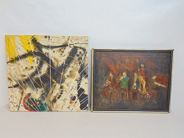 2 paintings, abstract & scene with musicians, abstract painting titled "The Runner", by Berger (1 of 4)